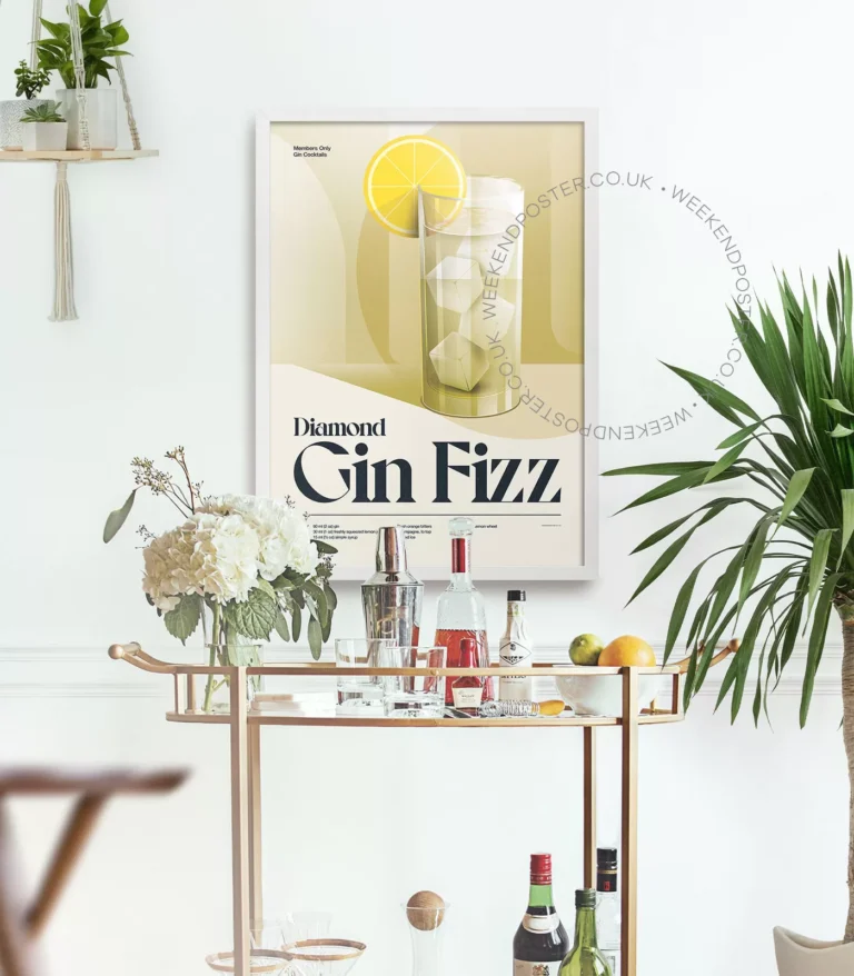 Mid-century retro Diamond Gin Fizz Cocktail poster