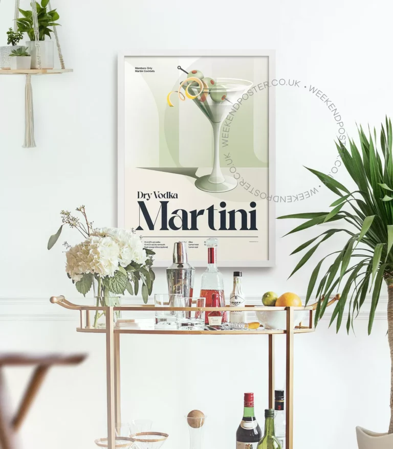 Mid-century retro Dry Vodka Martini Cocktail poster