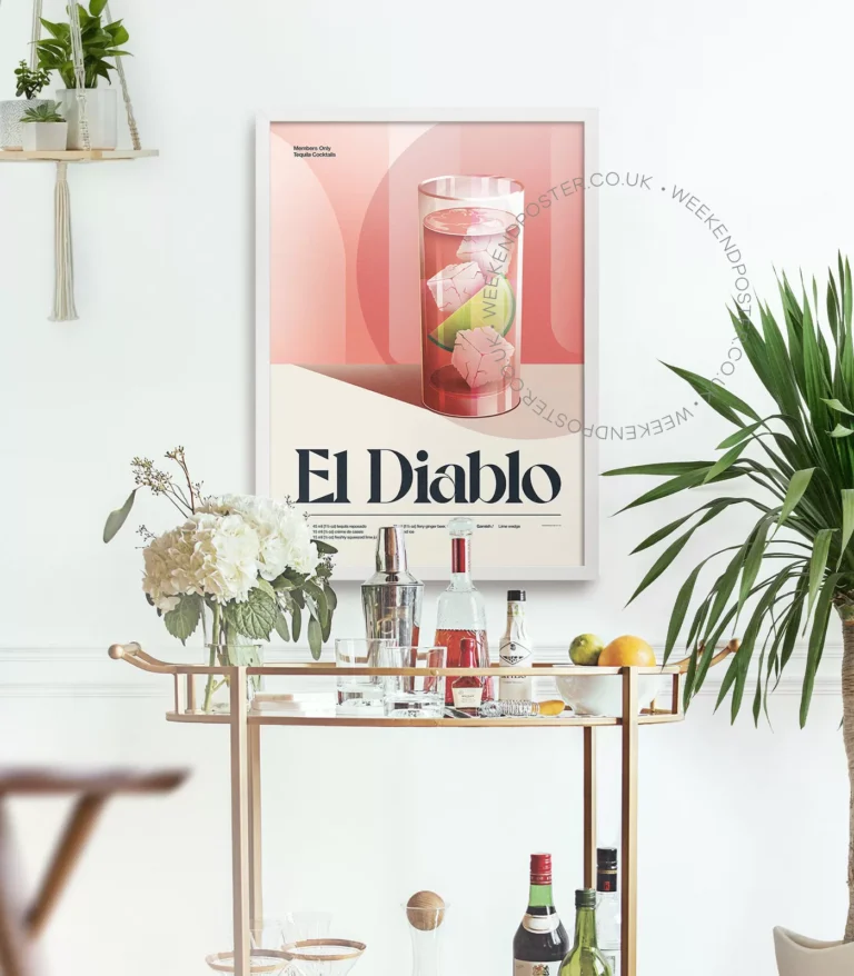Mid-century retro El Diablo Cocktail poster