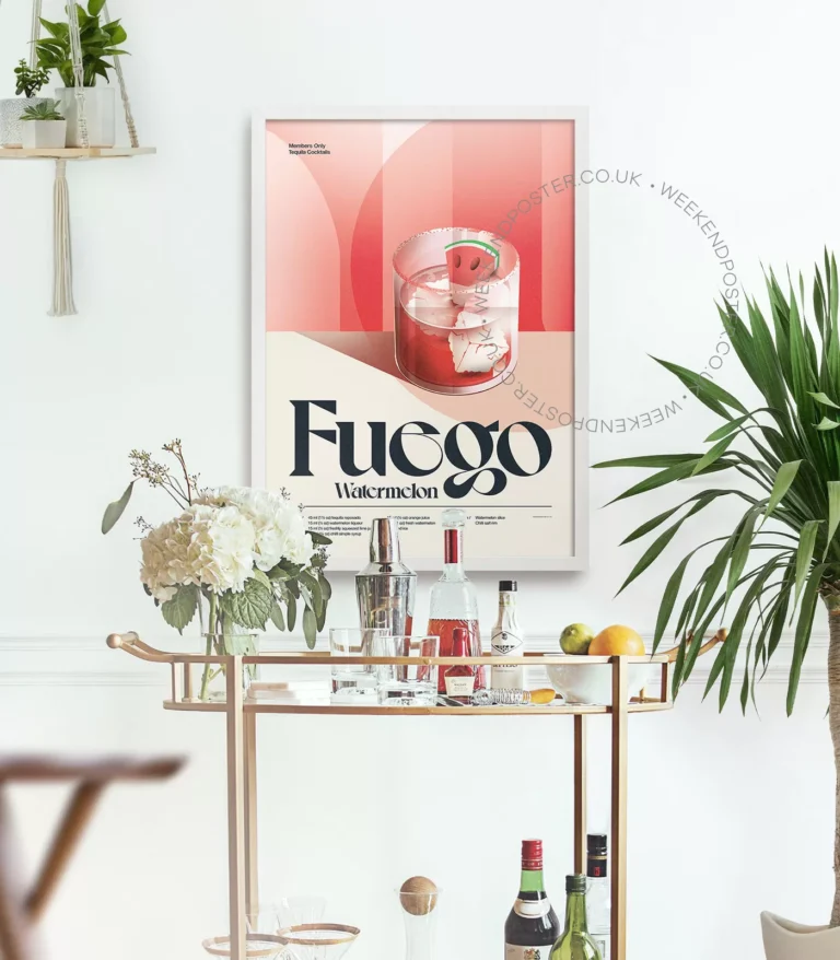 Mid-century retro Fuego Watermelon Cocktail poster