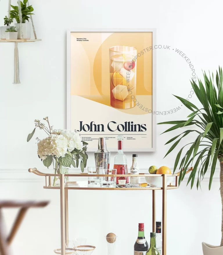Mid-century retro John Collins Cocktail poster
