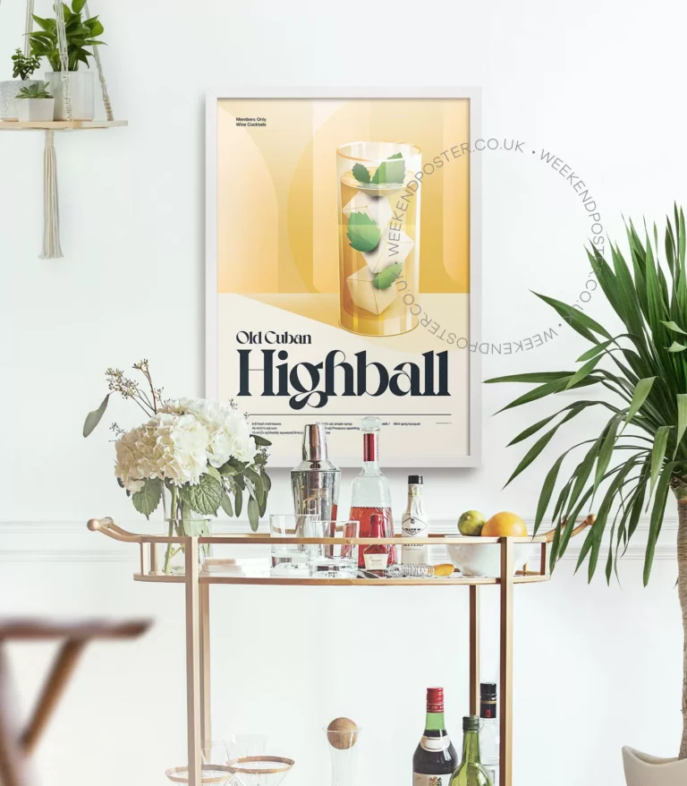 Mid-century retro Old Cuban Highball Cocktail poster