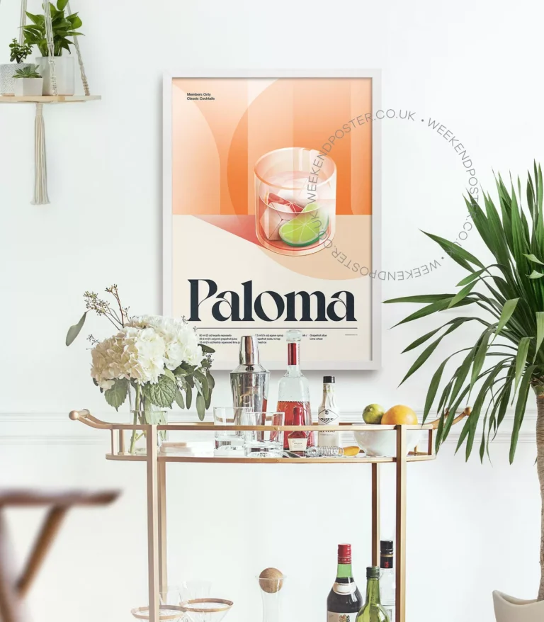 Mid-century retro Paloma Tea Cocktail poster