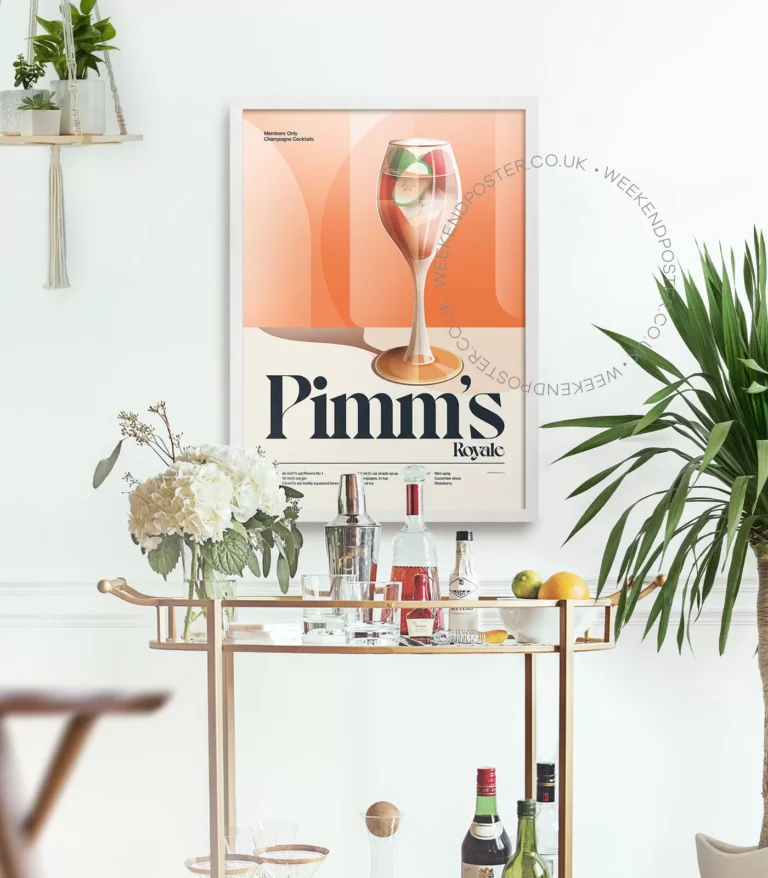 Mid-century retro Pimm's Royale Cocktail poster