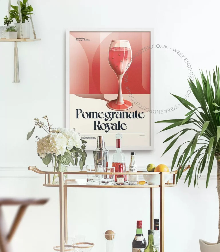 Mid-century retro Pomegranate Royale Cocktail poster