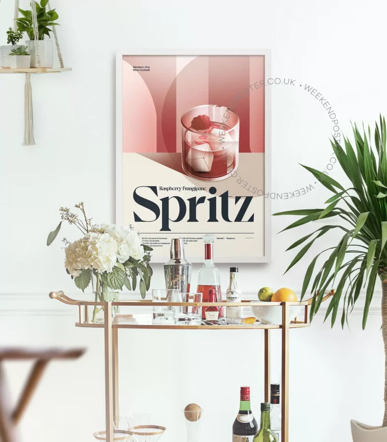 Mid-century retro Raspberry Frangipane Spritz Cocktail poster