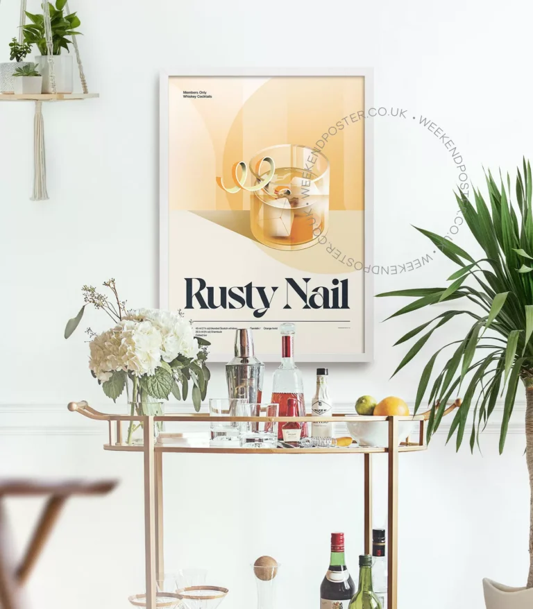 Mid-century retro Rusty Nail Cocktail poster