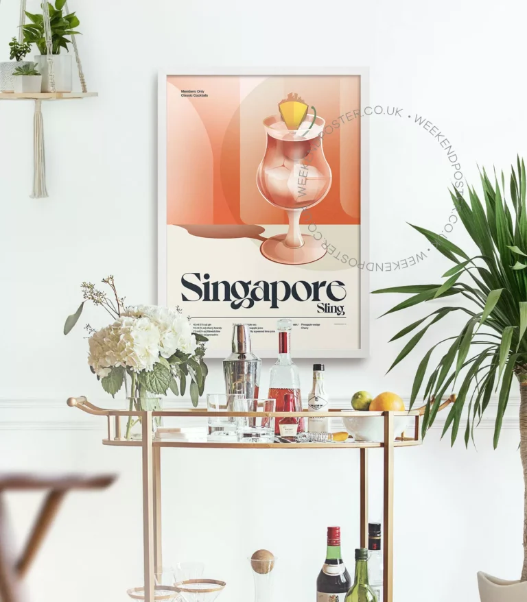 Mid-century retro Singapore Sling Cocktail poster