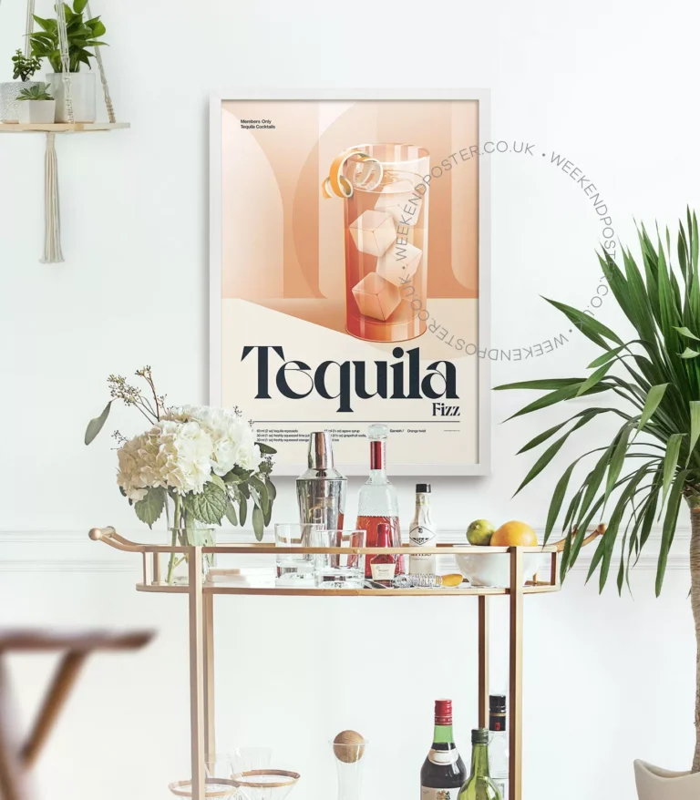 Mid-century retro Tequila Fizz Cocktail poster