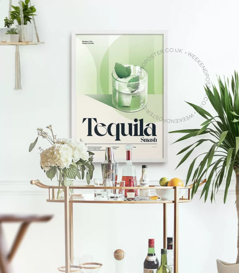 Mid-century retro Tequila Smash Cocktail poster