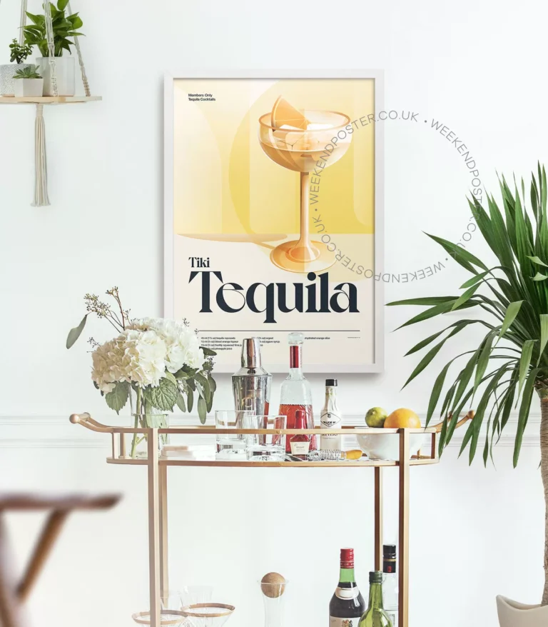 Mid-century retro Tiki Tequila Cocktail poster