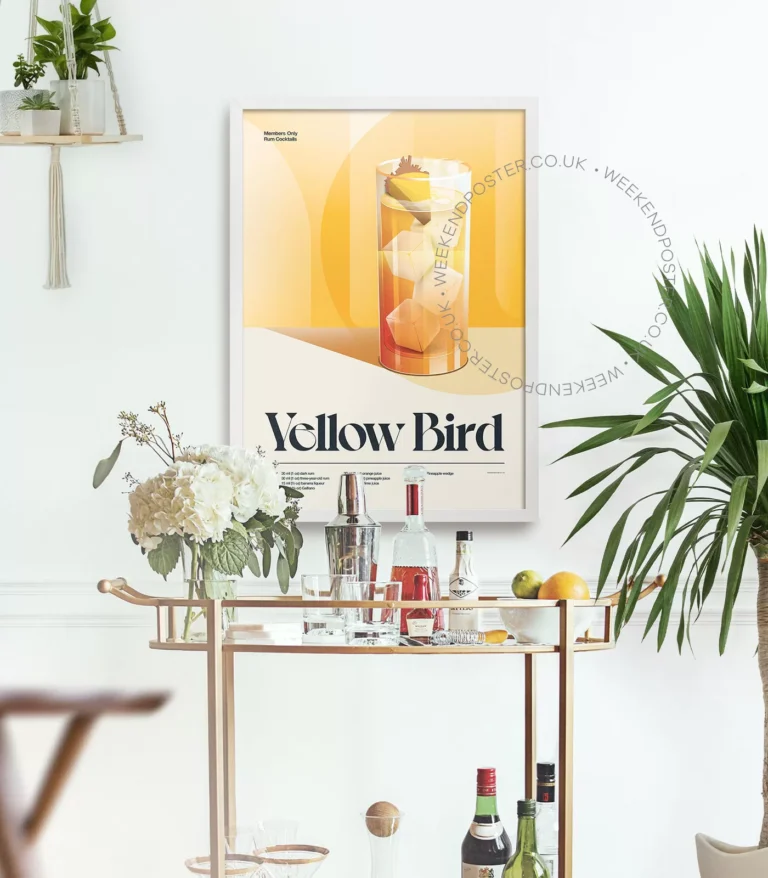 Mid-century retro Yellow Bird Cocktail poster