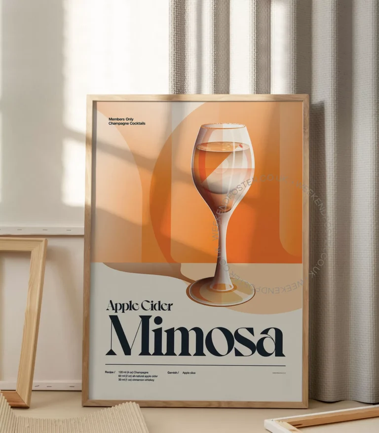 Mid-century retro Apple Cider Mimosa Cocktail poster