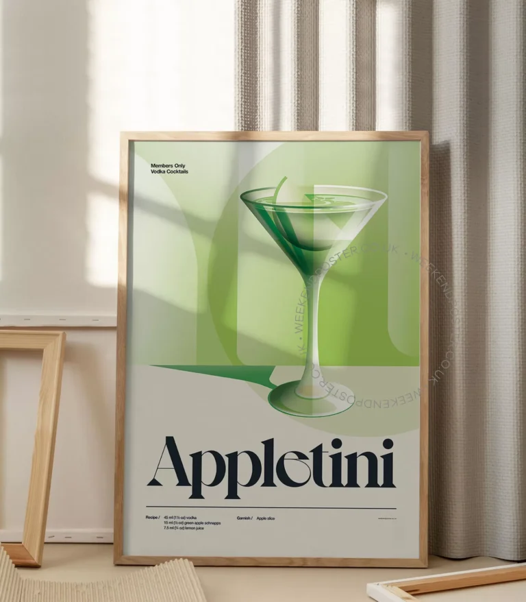 Mid-century retro Appletini Cocktail poster