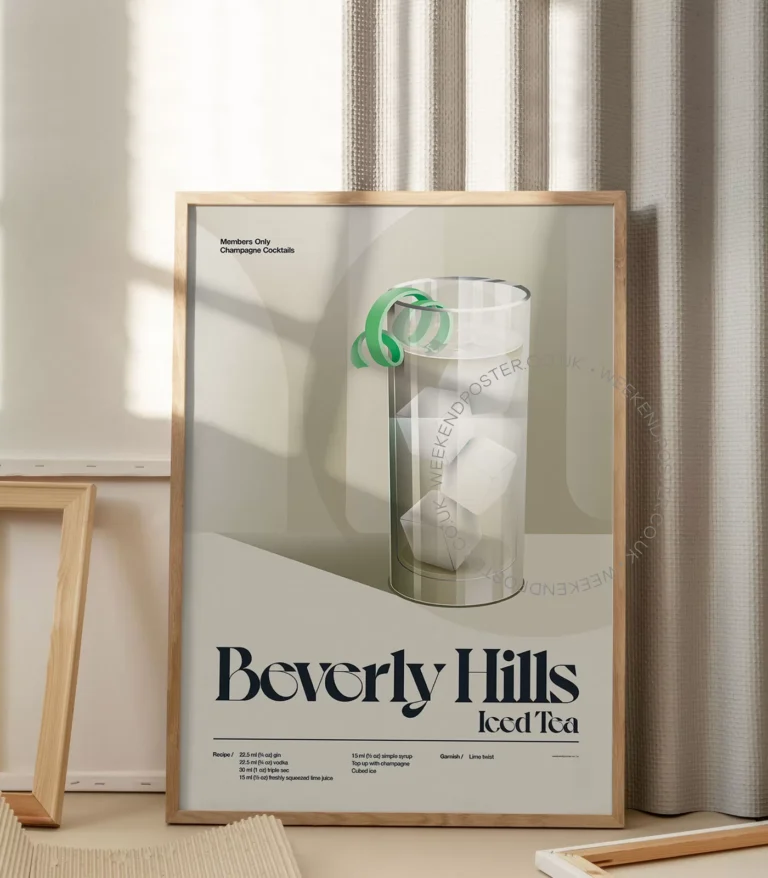 Mid-century retro Beverly Hills Iced Tea Cocktail poster