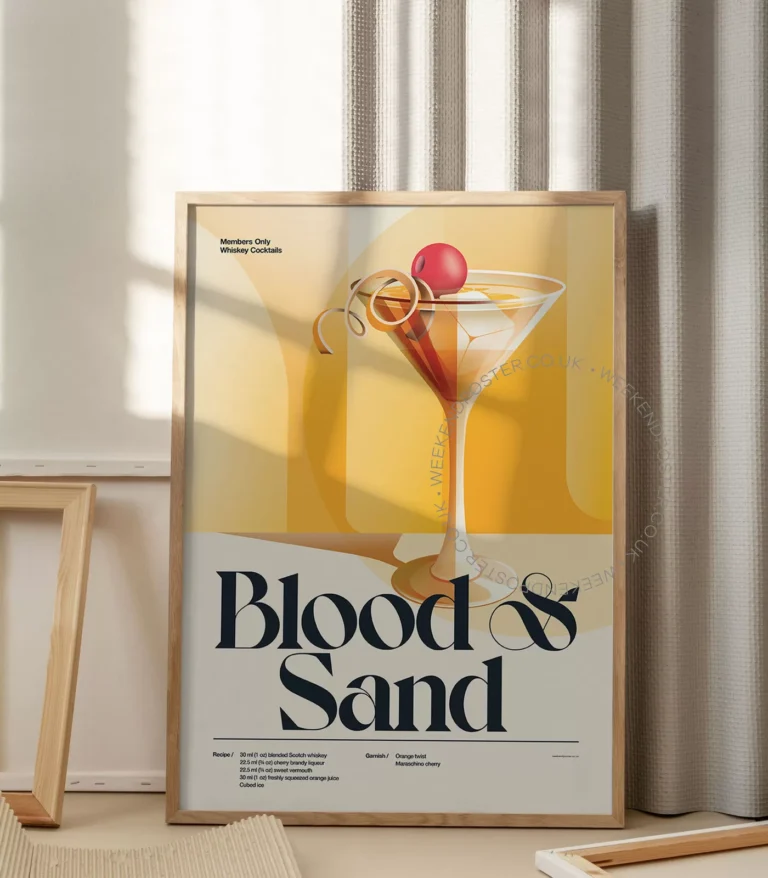 Mid-century retro Blood & Sand Cocktail poster