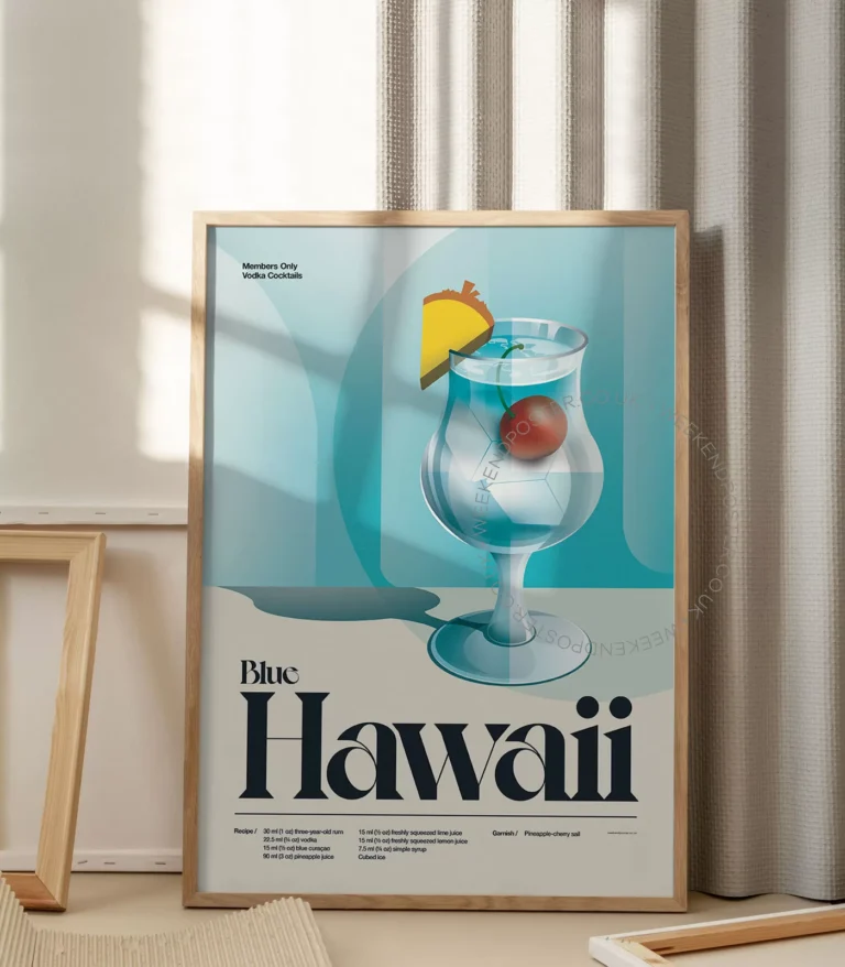 Mid-century retro Blue Hawaii Cocktail poster