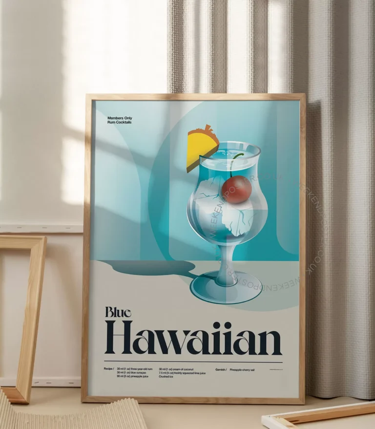 Mid-century retro Blue Hawaiian Cocktail poster