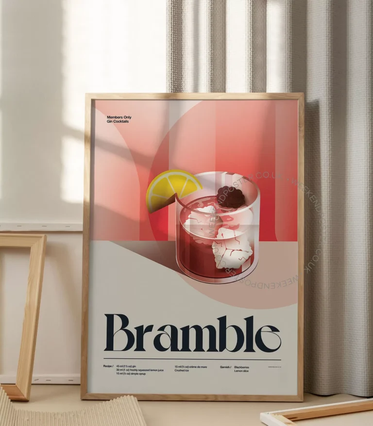 Mid-century retro Bramble Cocktail poster