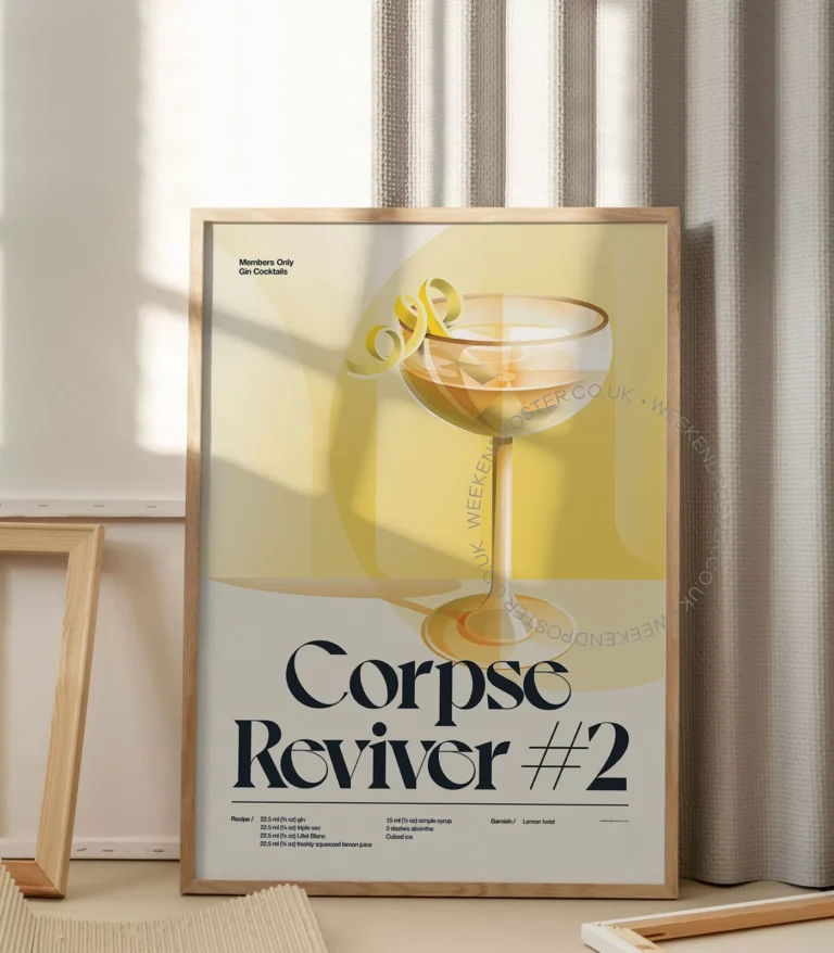 Mid-century retro Corpse Reviver #2 Cocktail poster