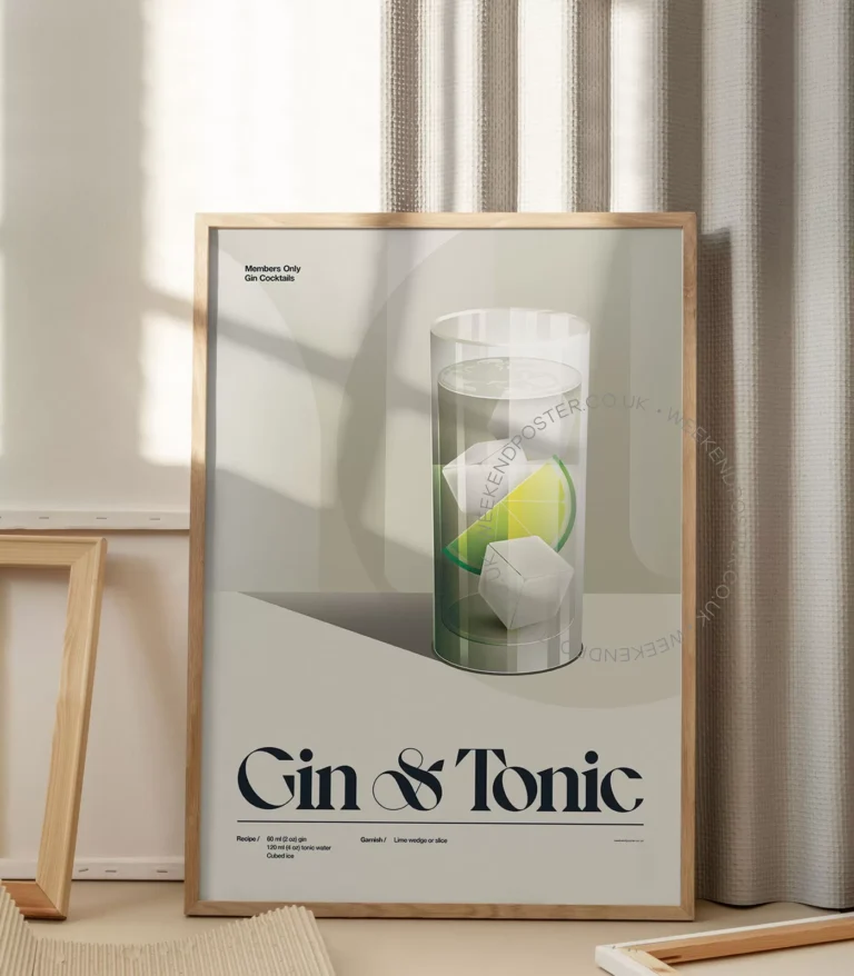 Mid-century retro Gin & Tonic Cocktail poster