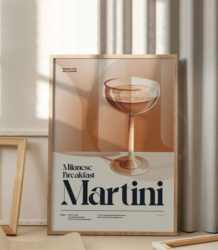 Mid-century retro Milanese Breakfast Martini Cocktail poster