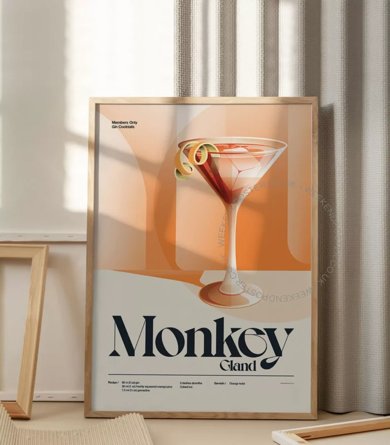 Mid-century retro Monkey Gland Cocktail poster