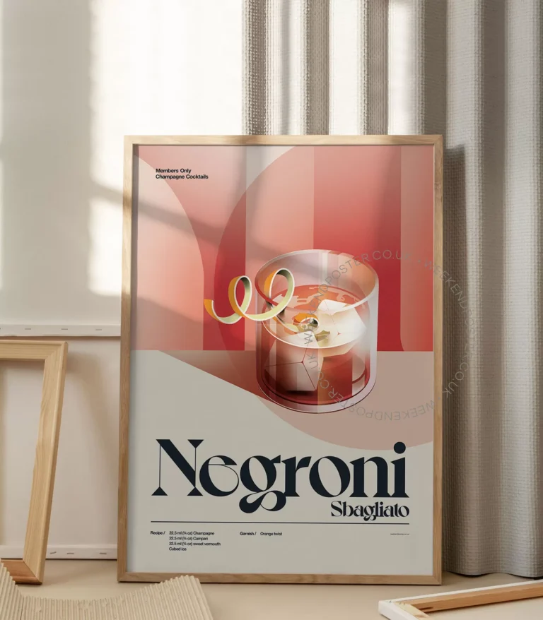 Mid-century retro Negroni Sbagliato Cocktail poster