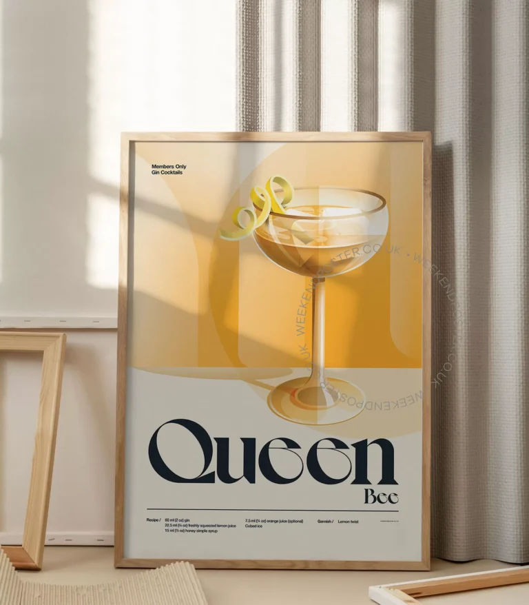 Mid-century retro Queen Bee Cocktail poster