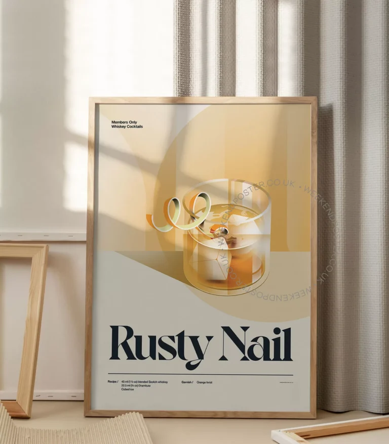 Mid-century retro Rusty Nail Cocktail poster
