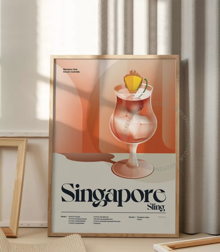 Mid-century retro Singapore Sling Cocktail poster