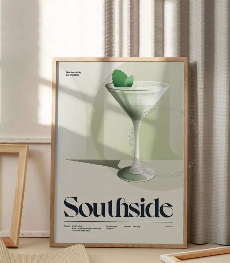 Mid-century retro Southside Cocktail poster