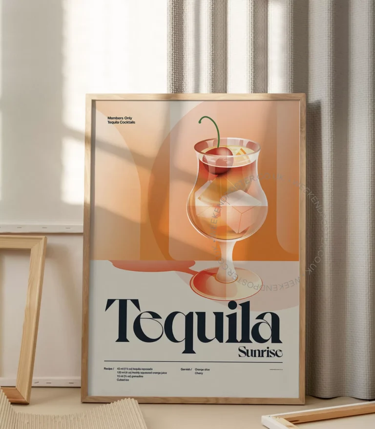 Mid-century retro Tequila Sunrise Cocktail poster