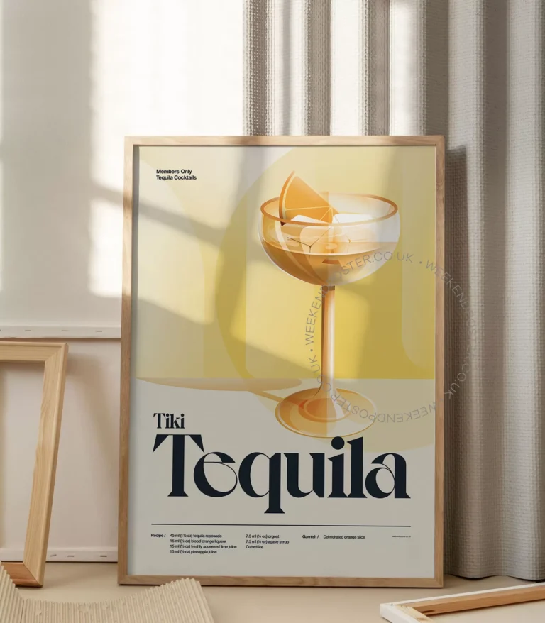 Mid-century retro Tiki Tequila Cocktail poster