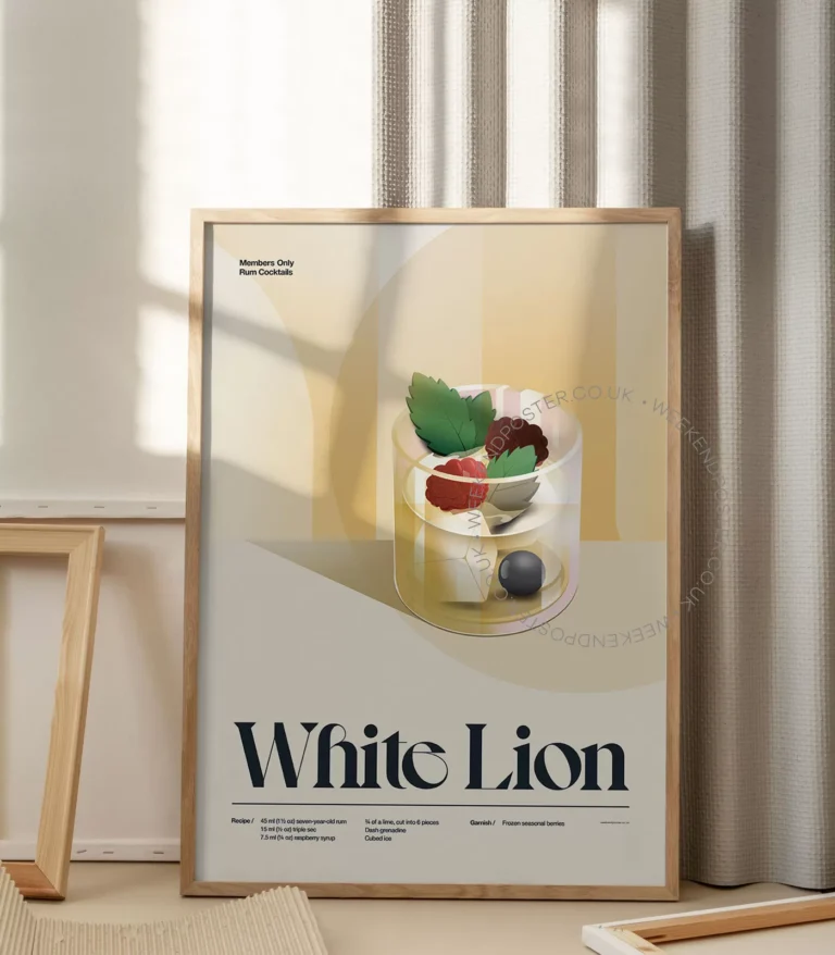 Mid-century retro White Lion Cocktail poster
