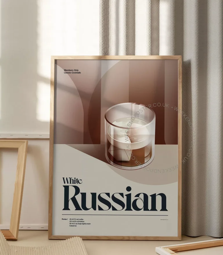 Mid-century retro White Russian Cocktail poster