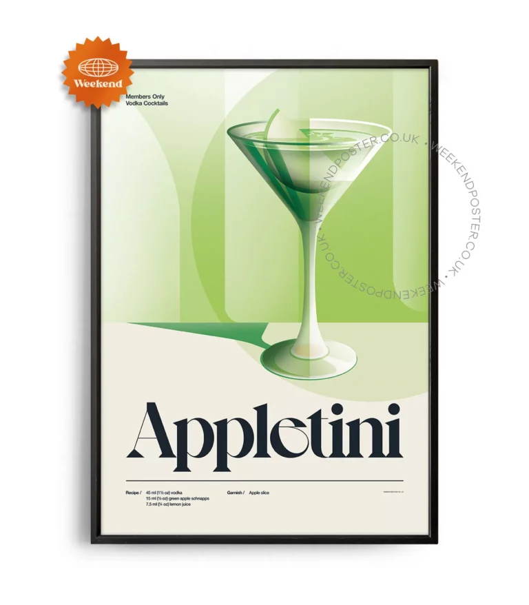 Mid-century retro Appletini Cocktail poster
