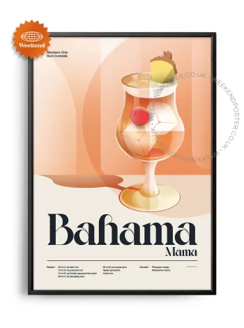 Mid-century retro Bahama Mama Cocktail poster