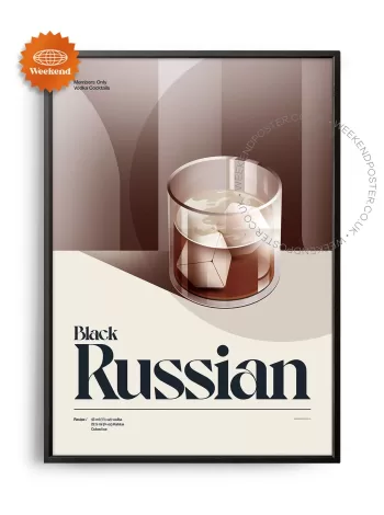Mid-century retro Black Russian Cocktail poster