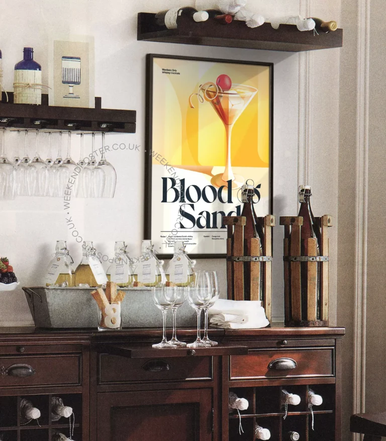 Mid-century retro Blood & Sand Cocktail poster
