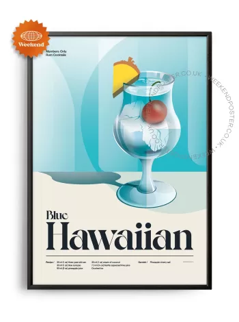 Mid-century retro Blue Hawaiian Cocktail poster