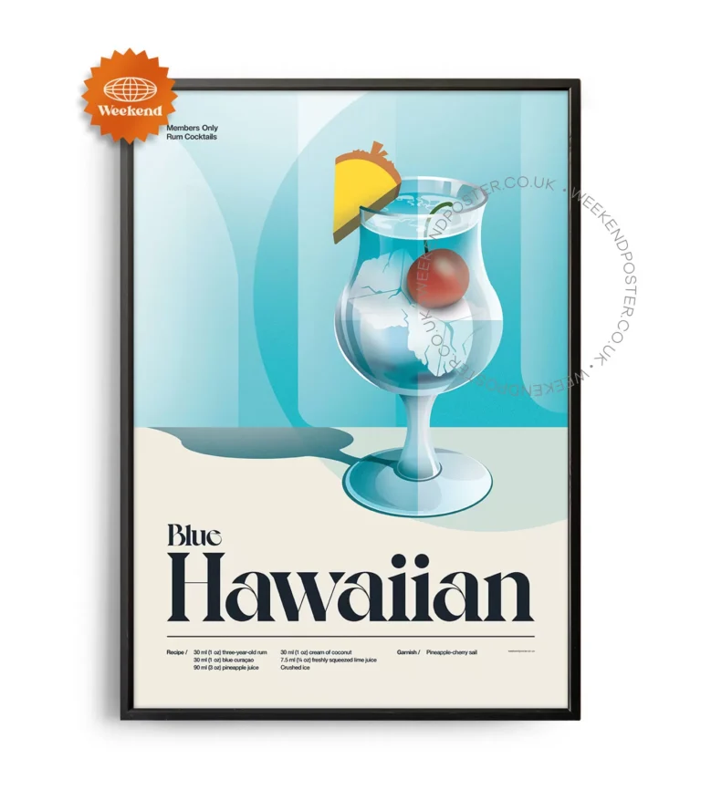 Mid-century retro Blue Hawaiian Cocktail poster