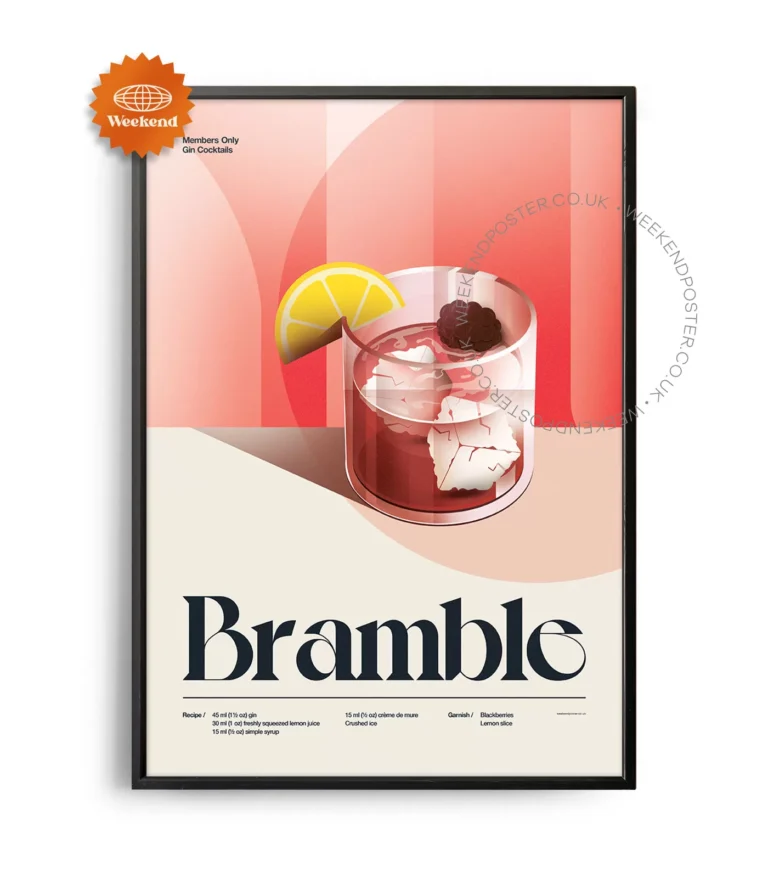 Mid-century retro Bramble Cocktail poster