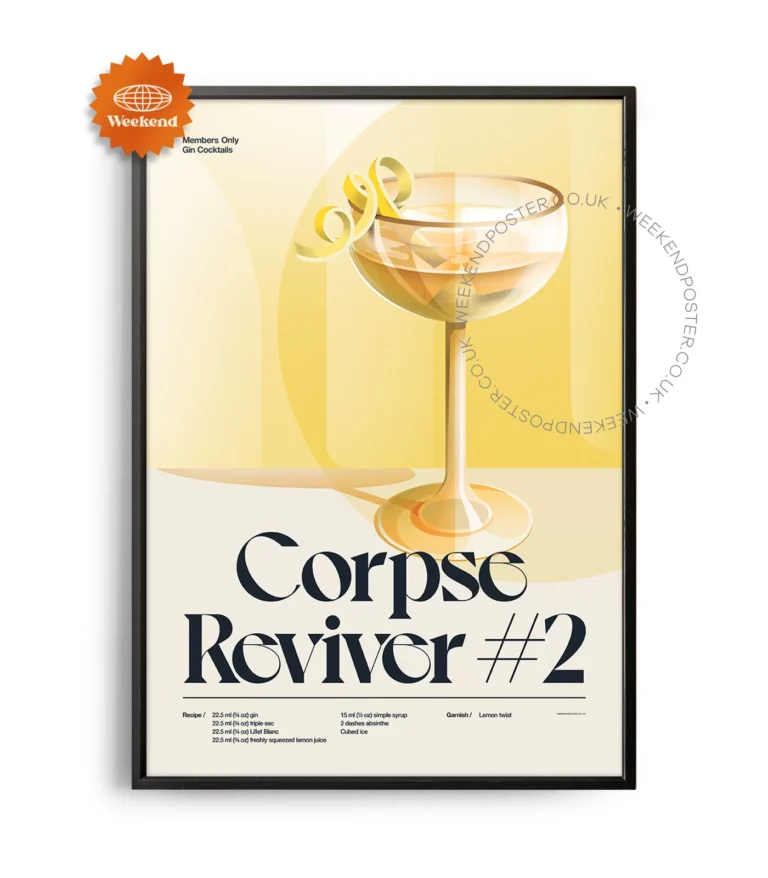 Mid-century retro Corpse Reviver #2 Cocktail poster