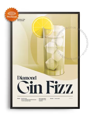 Mid-century retro Diamond Gin Fizz Cocktail poster