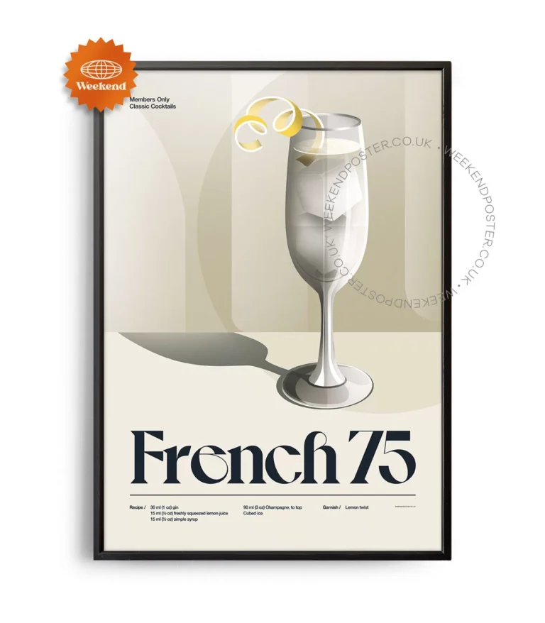 Mid-century retro French 75 Cocktail poster
