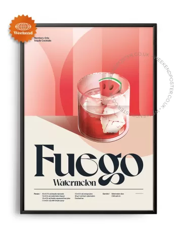Mid-century retro Fuego Watermelon Cocktail poster