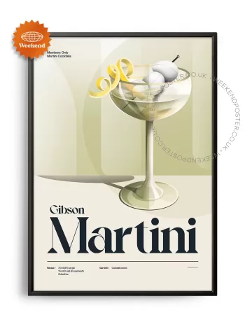 Mid-century retro Gibson Martini Cocktail poster