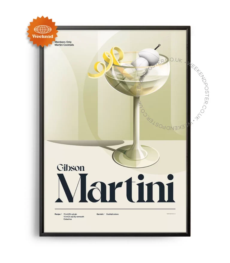 Mid-century retro Gibson Martini Cocktail poster