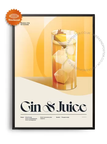 Mid-century retro Gin & Juice Cocktail poster